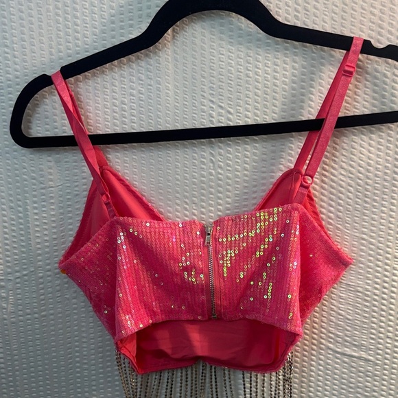 Pink Sequin Crop Top with Fringe - Picture 5 of 6